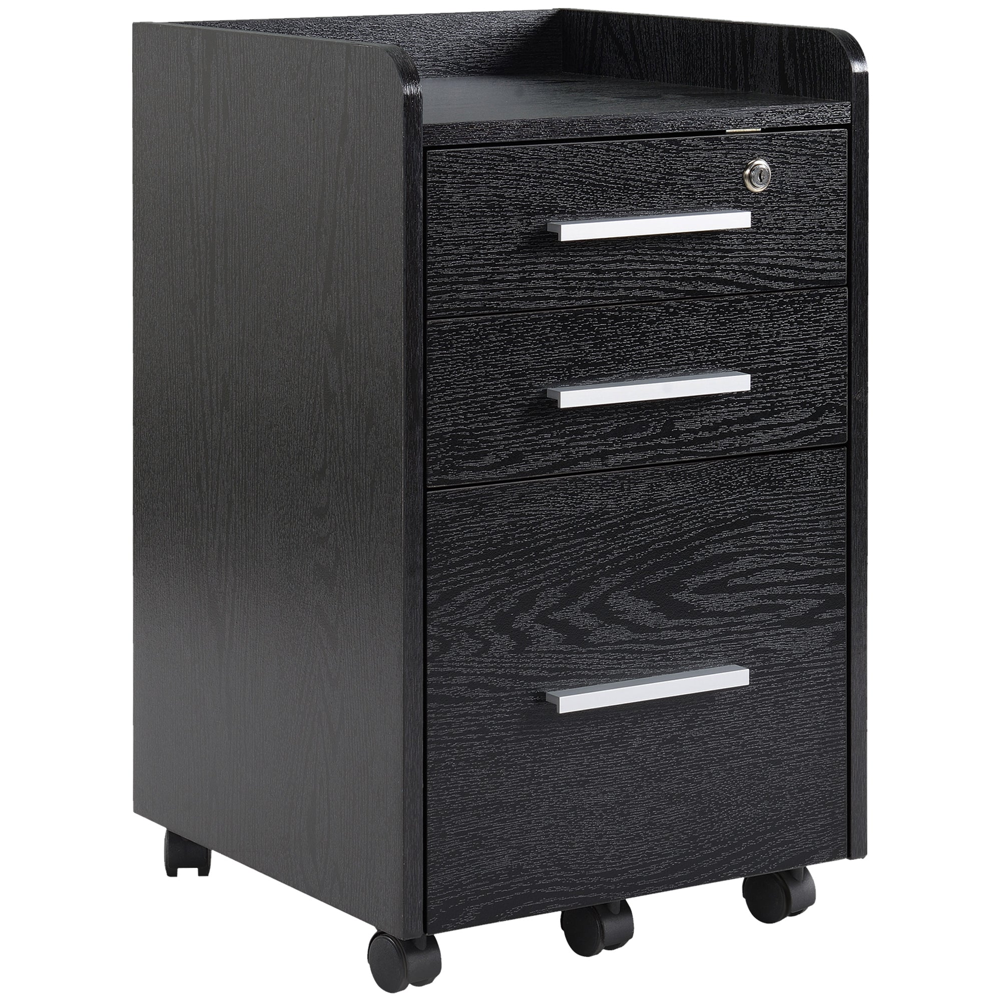 HOMCOM Mobile Filing Cabinet: 3-Drawer Vertical Unit with Lock & Wheels for Letter/Legal Docs, Black 