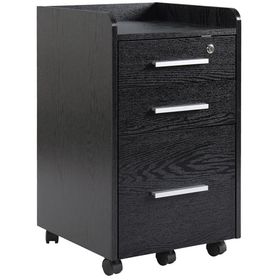 HOMCOM Mobile Filing Cabinet: 3-Drawer Vertical Unit with Lock & Wheels for Letter/Legal Docs, Black 