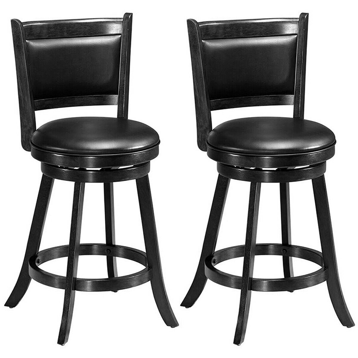 2 Pieces 24 Inch Swivel Counter Stool Dining Chair Upholstered Seat-Black