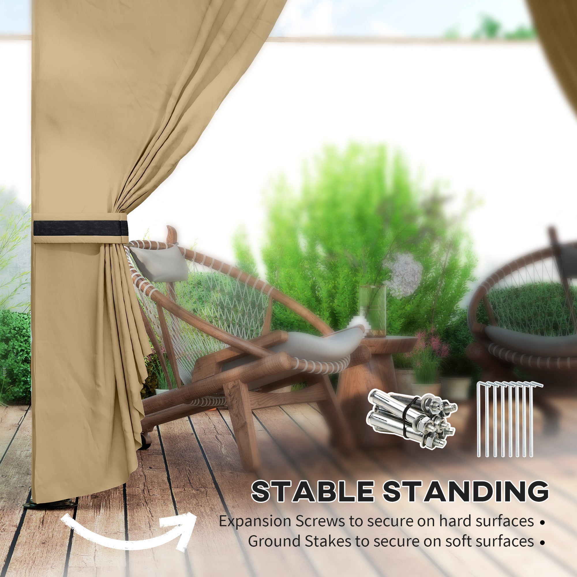 Outsunny 11' x 11' Outdoor Gazebo, Double Roof Patio Gazebo Canopy with Curtains, Church Windows, Galvanised Steel Frame, Beige 