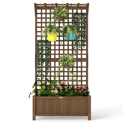 Outsunny Wood Planter with Trellis for Vine Climbing, Raised Garden Bed, Privacy Screen for Backyard, Patio, Deck, Coffee 