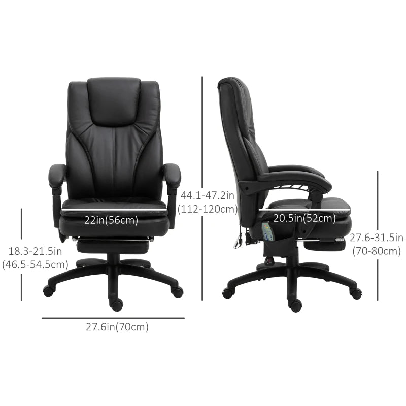 Office Chair High Back 6-Point Vibration Massage Reclining 360° Swivel Height Adjustable with Retractable Footrest