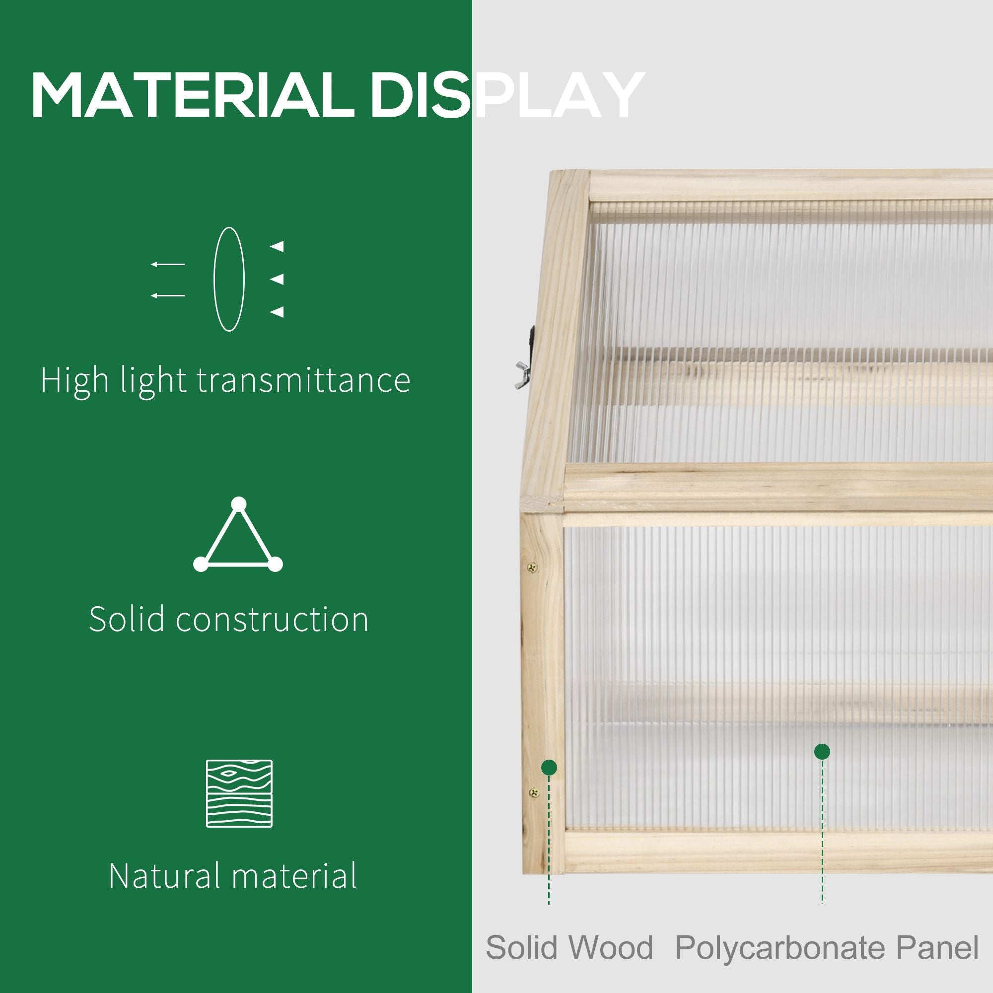 Outsunny Wooden Cold Frame Greenhouse Garden Portable Raised Planter with Openable Top for Indoor, Outdoor, Flowers, Vegetables, Plants, 35.5" x 20.5" x 19.5", Natural Wood 