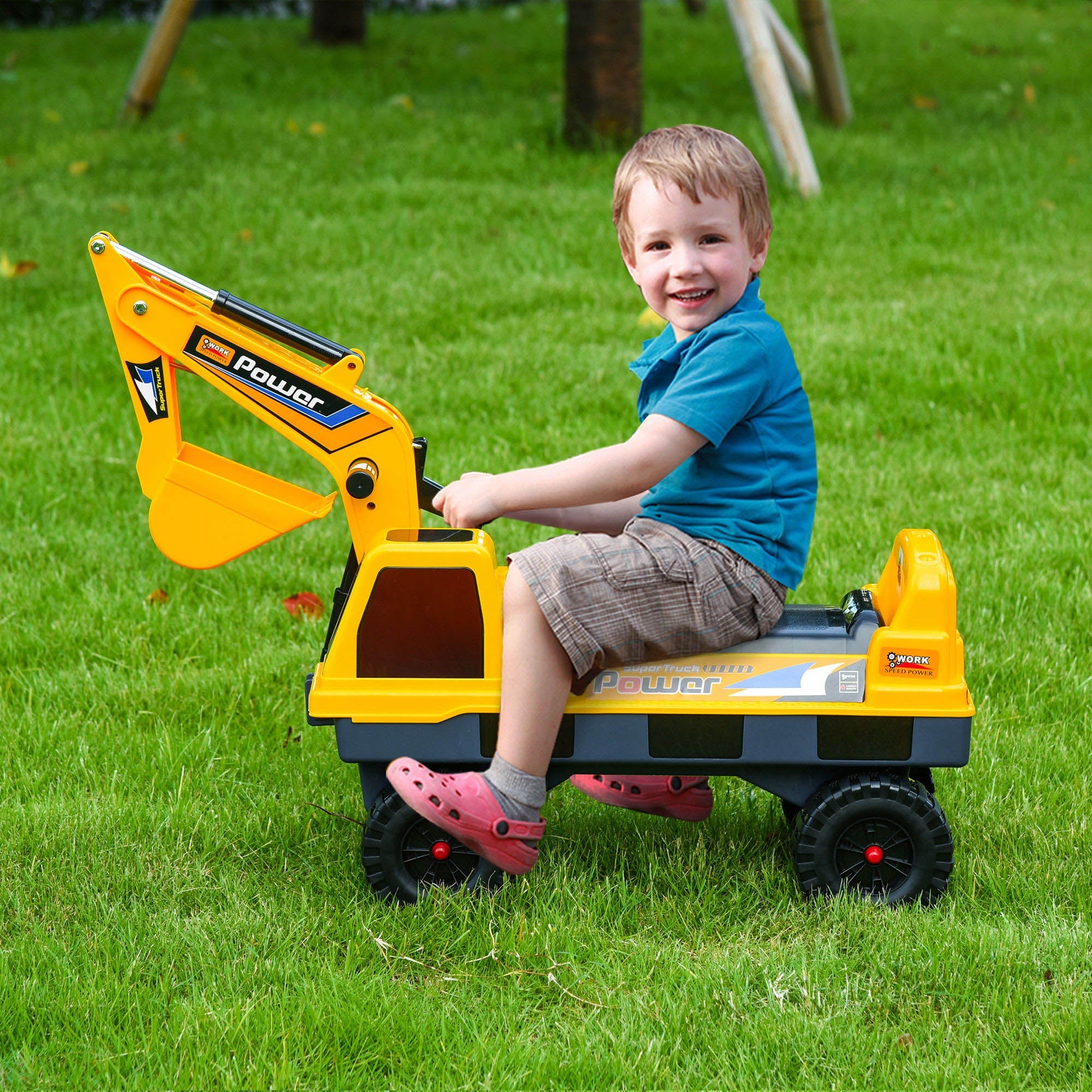 Qaba Construction Ride on Excavator Digger Multi-functional Bulldozer Toy Detachable Bucket Yellow 