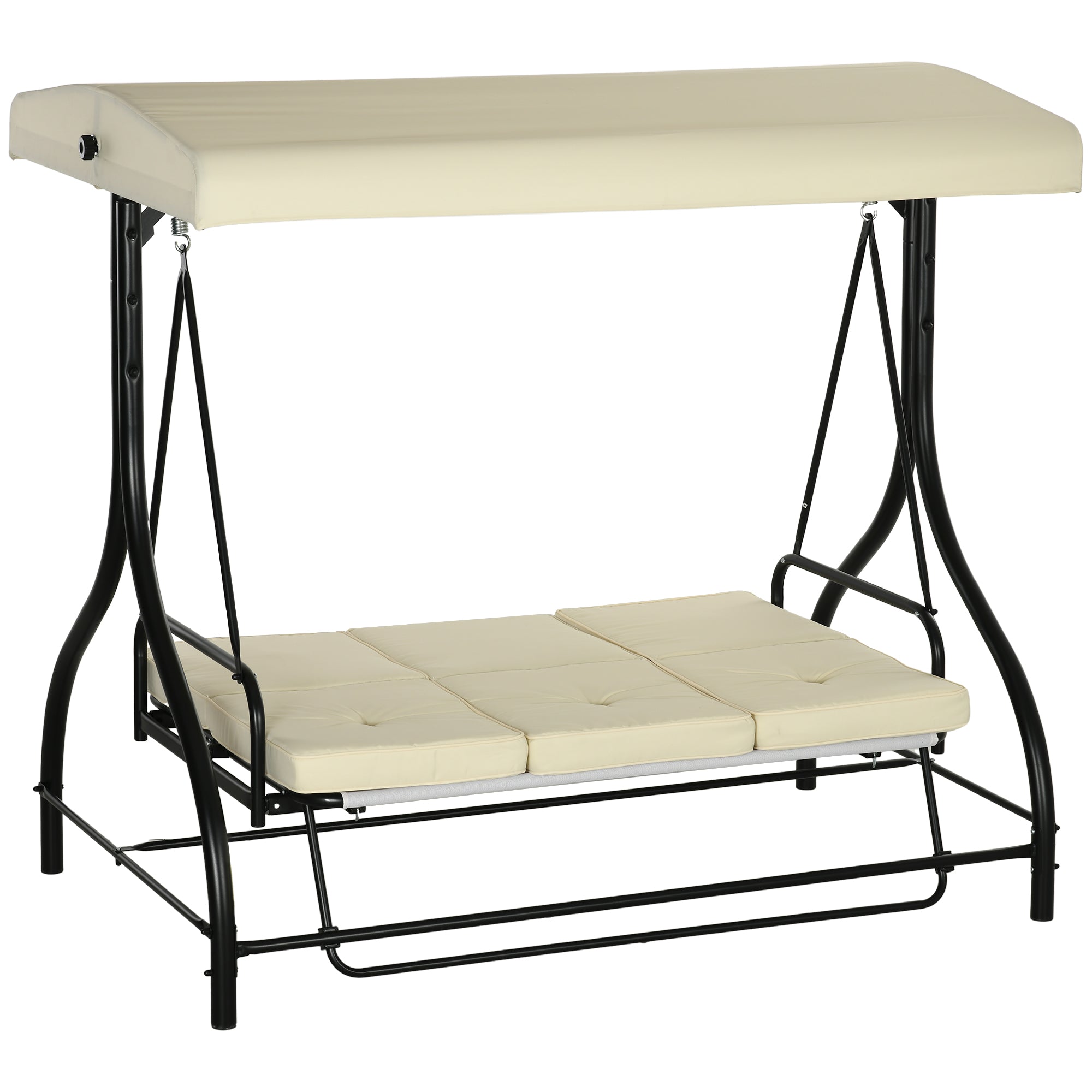 Outsunny Convertible Patio Swing Bed with Canopy and Cushions, 3 Seater Porch Swing for Outdoor, Backyard, Garden, Beige 