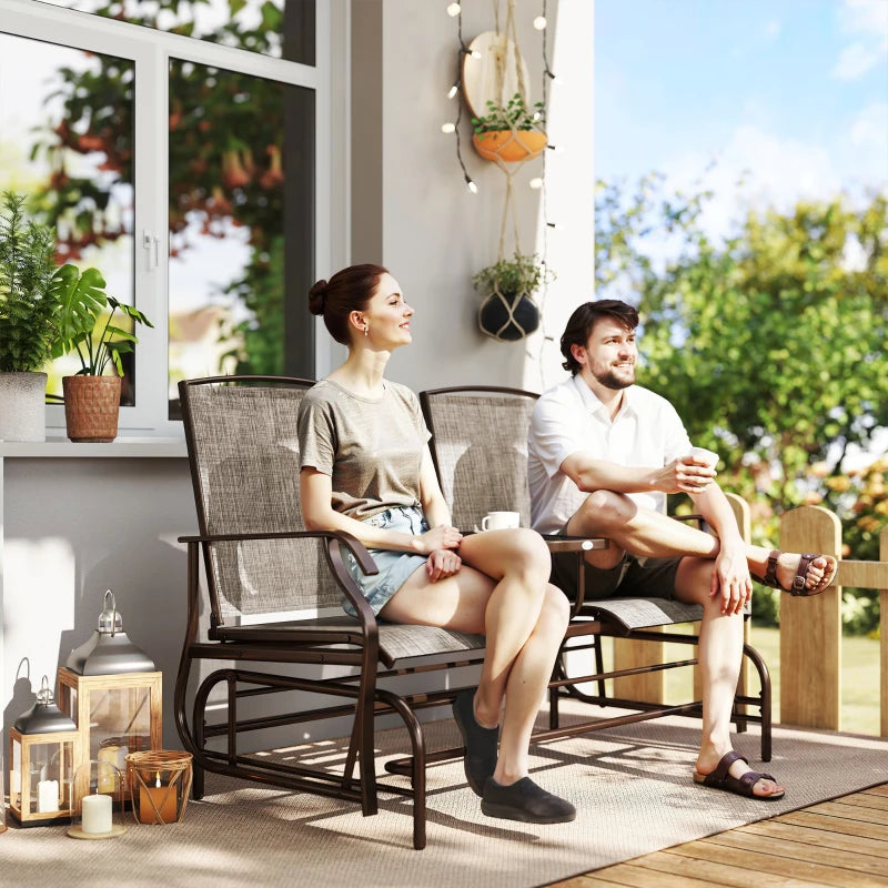 Patio Glider Rocking Chair 2 Person Outdoor Loveseat Rocker Garden Furniture Bench, Flaxen