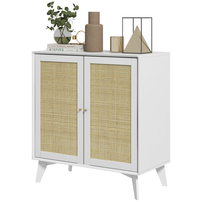 HOMCOM Bohemian Bliss: Rattan Door Sideboard Cabinet with Adjustable Shelf for Dining Room, Kitchen Storage 