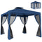 9.6' x 9.6' Patio Gazebo Outdoor Pavilion 2 Tire Roof Canopy Shelter Garden, Steel Frame w/ Mosquito Netting, Dark Blue