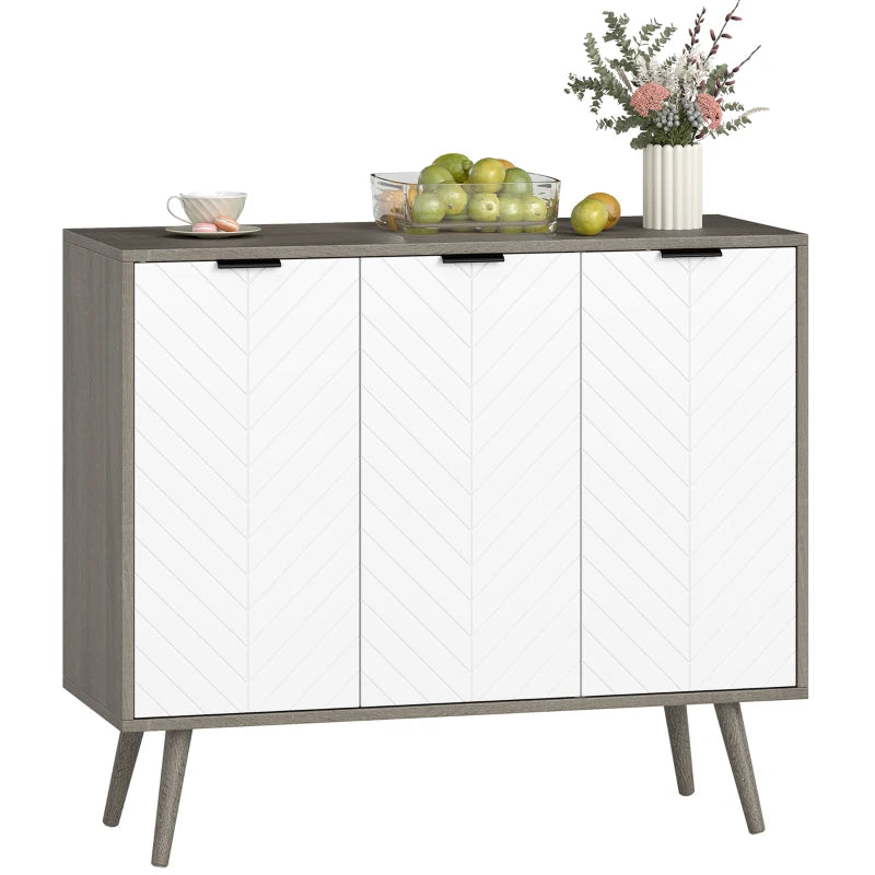 Modern Sideboard and Buffet, Dining Room Cabinet with Adjustable Shelves and 3 Doors, Grey