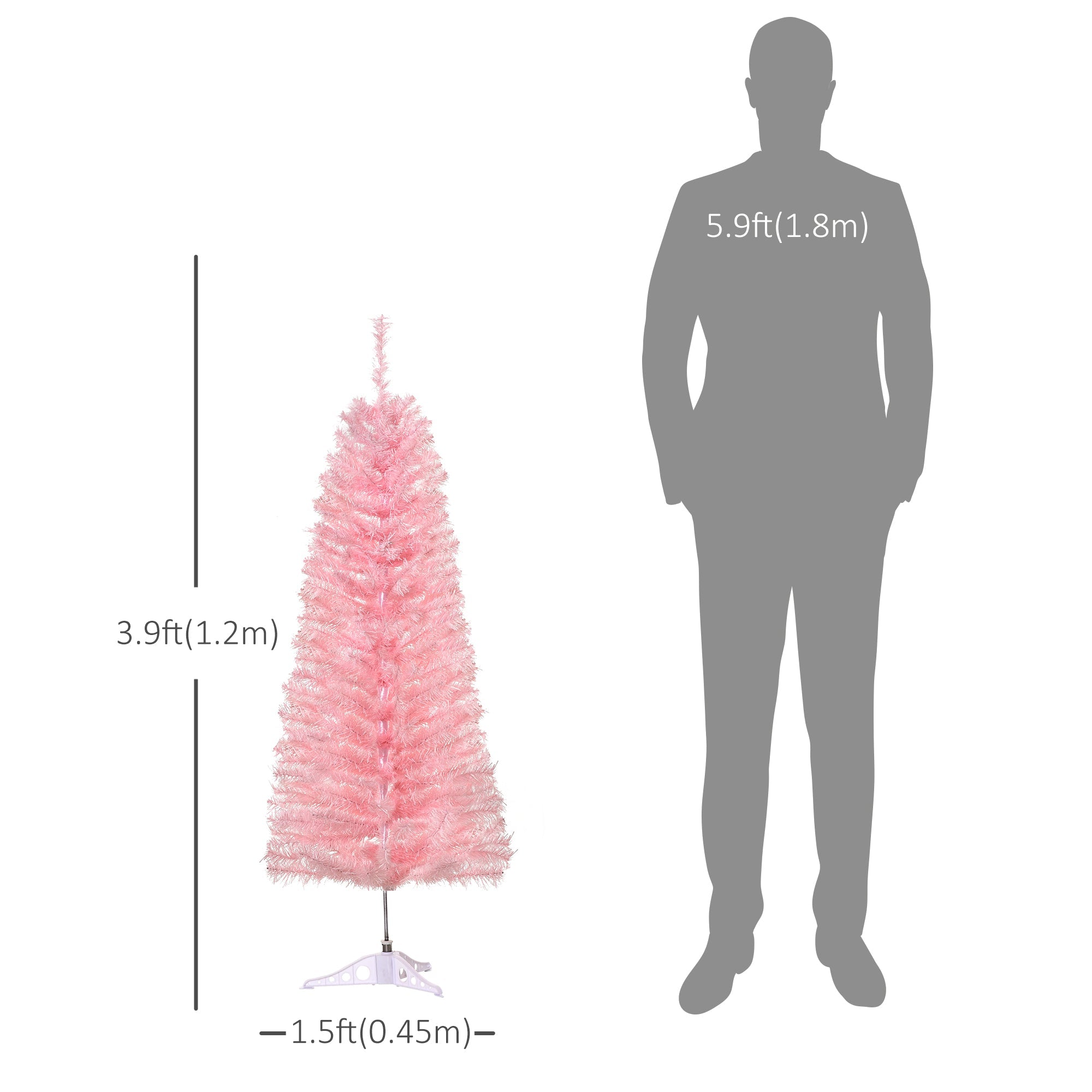 HOMCOM 4FT Artificial Christmas Tree Holiday Xmas Holiday Pencil Tree Decoration with Automatic Open for Home Party, Pink 