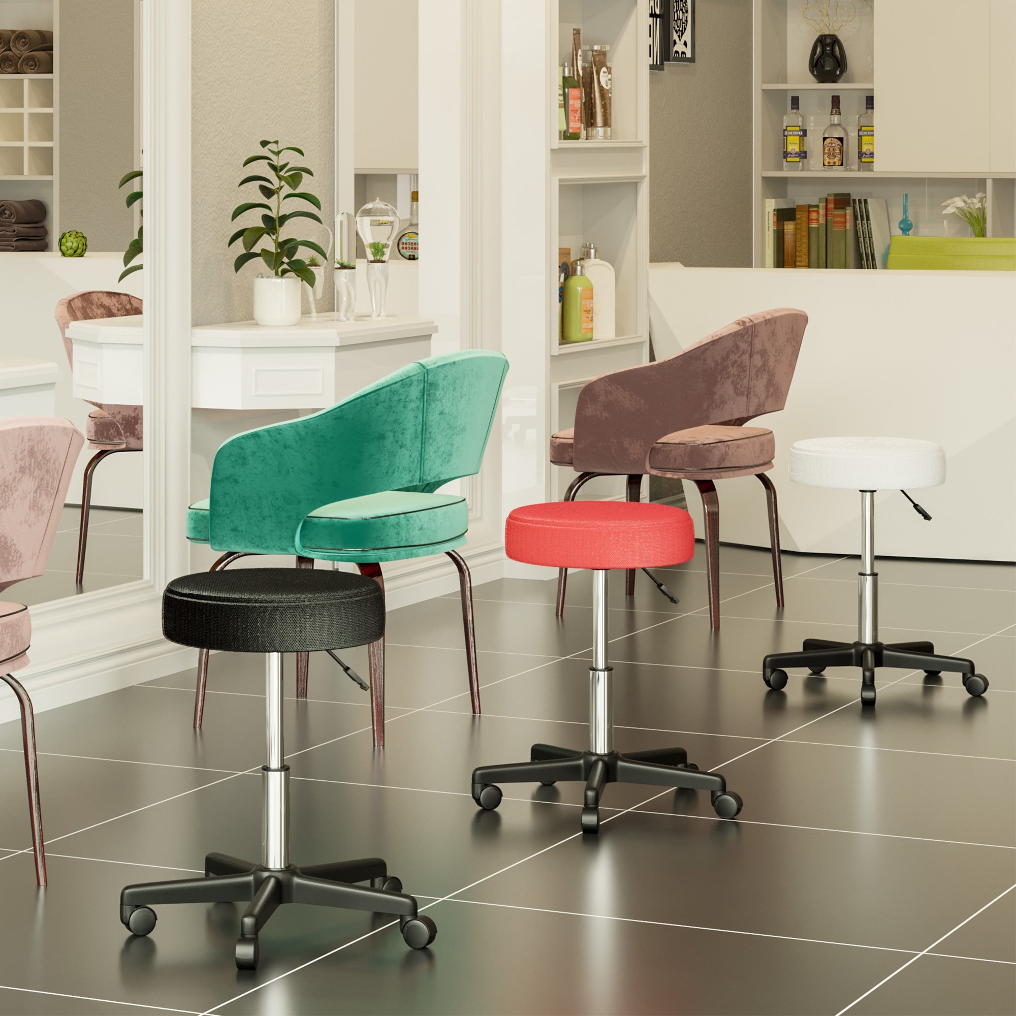 HOMCOM Salon Spa Stool Adjustable Height Rolling Chair Multi Color Comfort Double Nets Cloth Sponge 