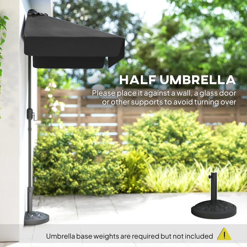 7.5ft Half Umbrella Semi Round Patio Parasol with Crank Handle, Top Vent for Garden, Balcony- NO BASE INCLUDED, Black