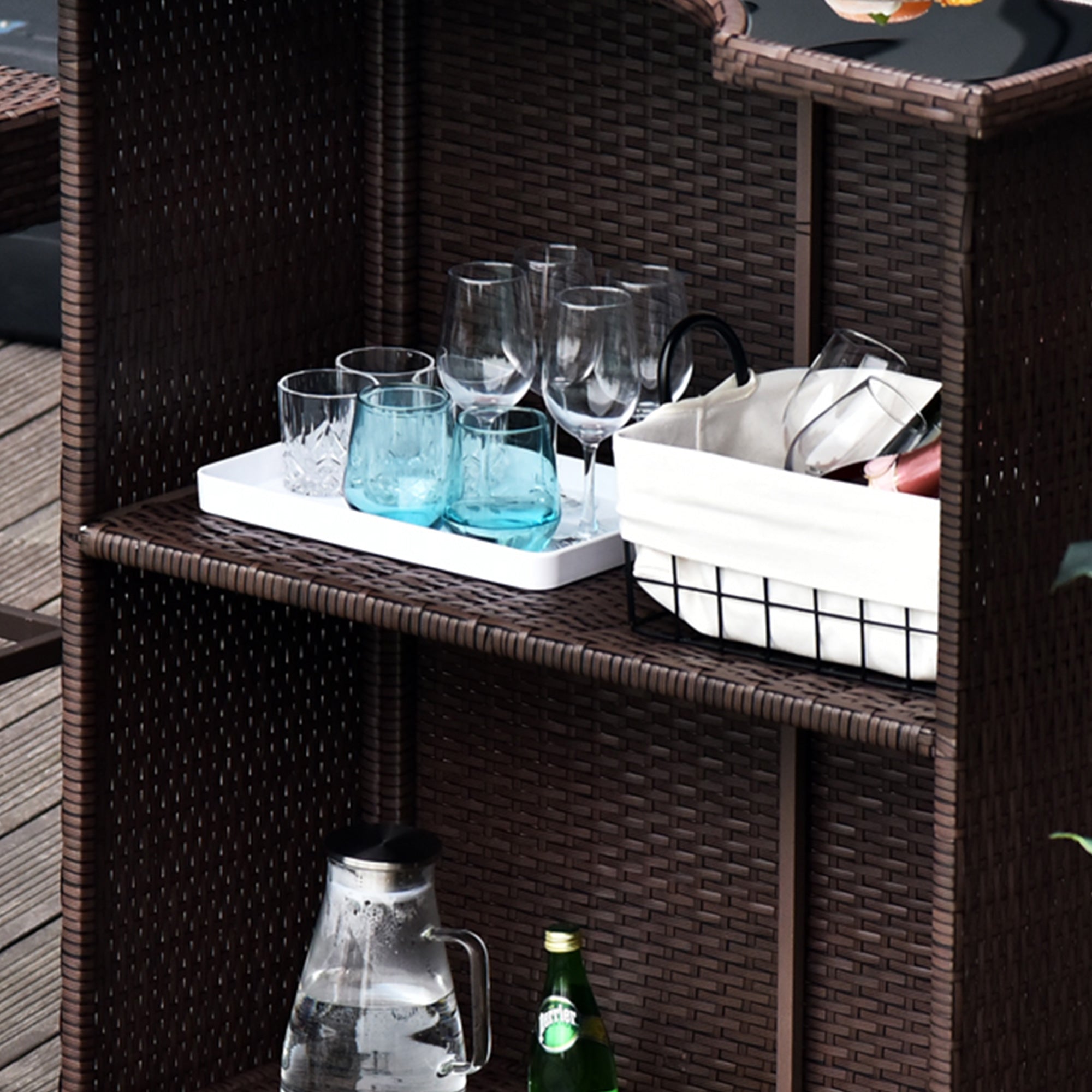 Outsunny Patio Bar Set 5PC Rattan Bistro Set Garden Wicker Barstool and Table Outdoor Dinning Set Dark Brown 