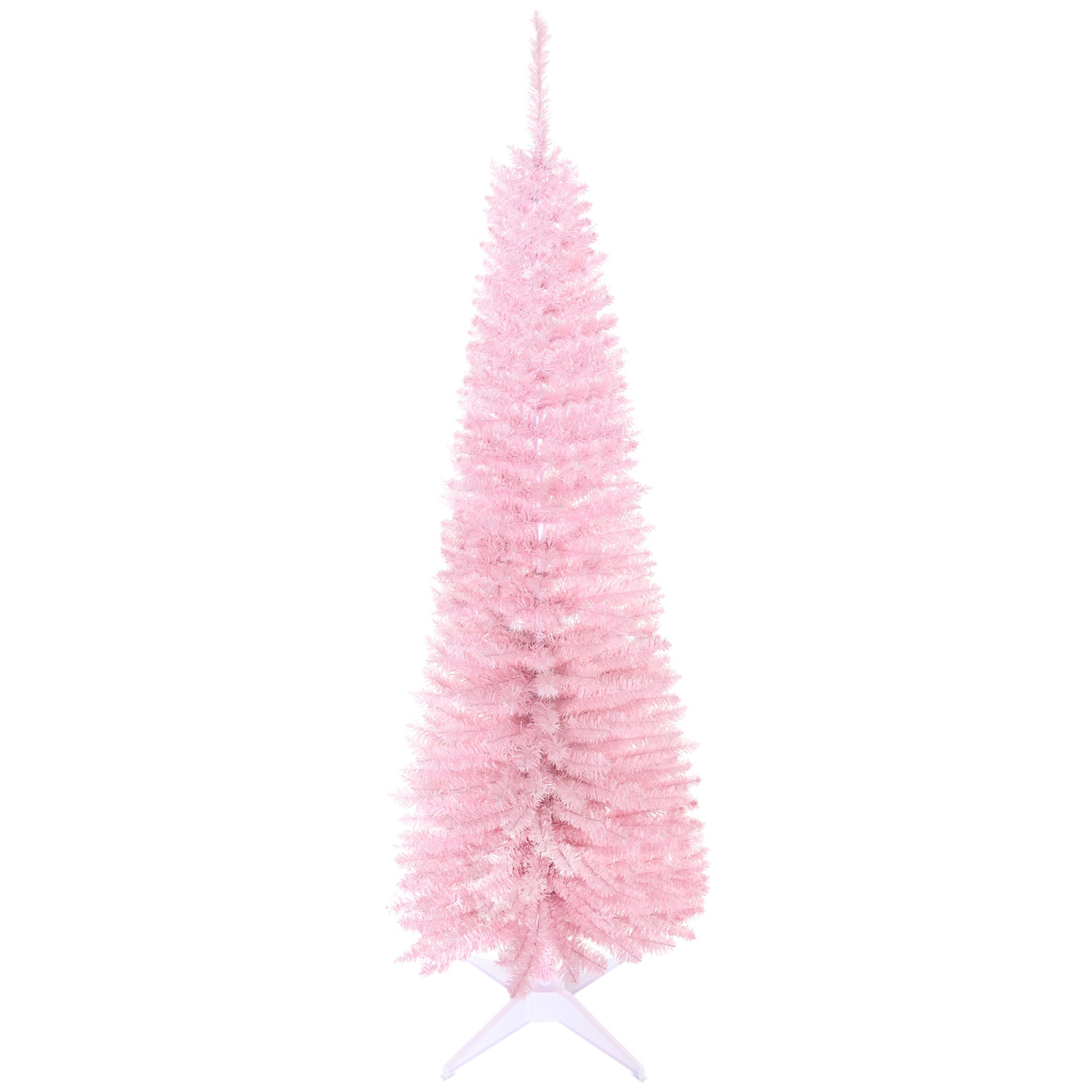 HOMCOM 5FT Artificial Christmas Tree, Pencil Christmas Tree with Realistic Branches, Stable Stand, Pink 