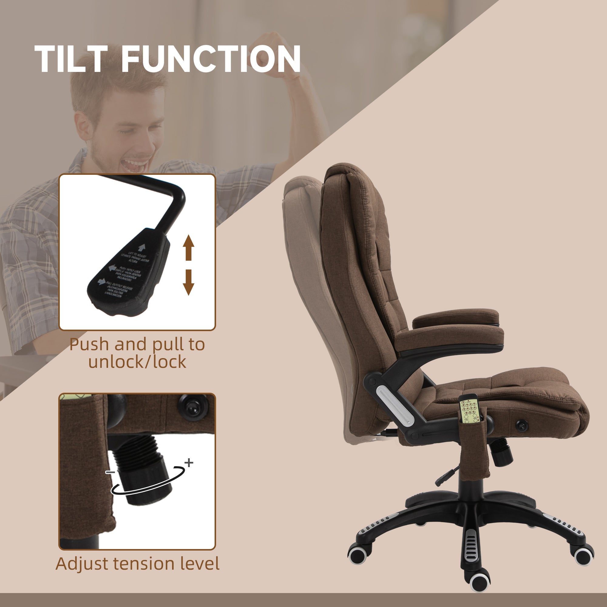 Vinsetto 6-Point Massage Executive Chair: Vibration, Reclining Back & Swivel Wheels, Brown 