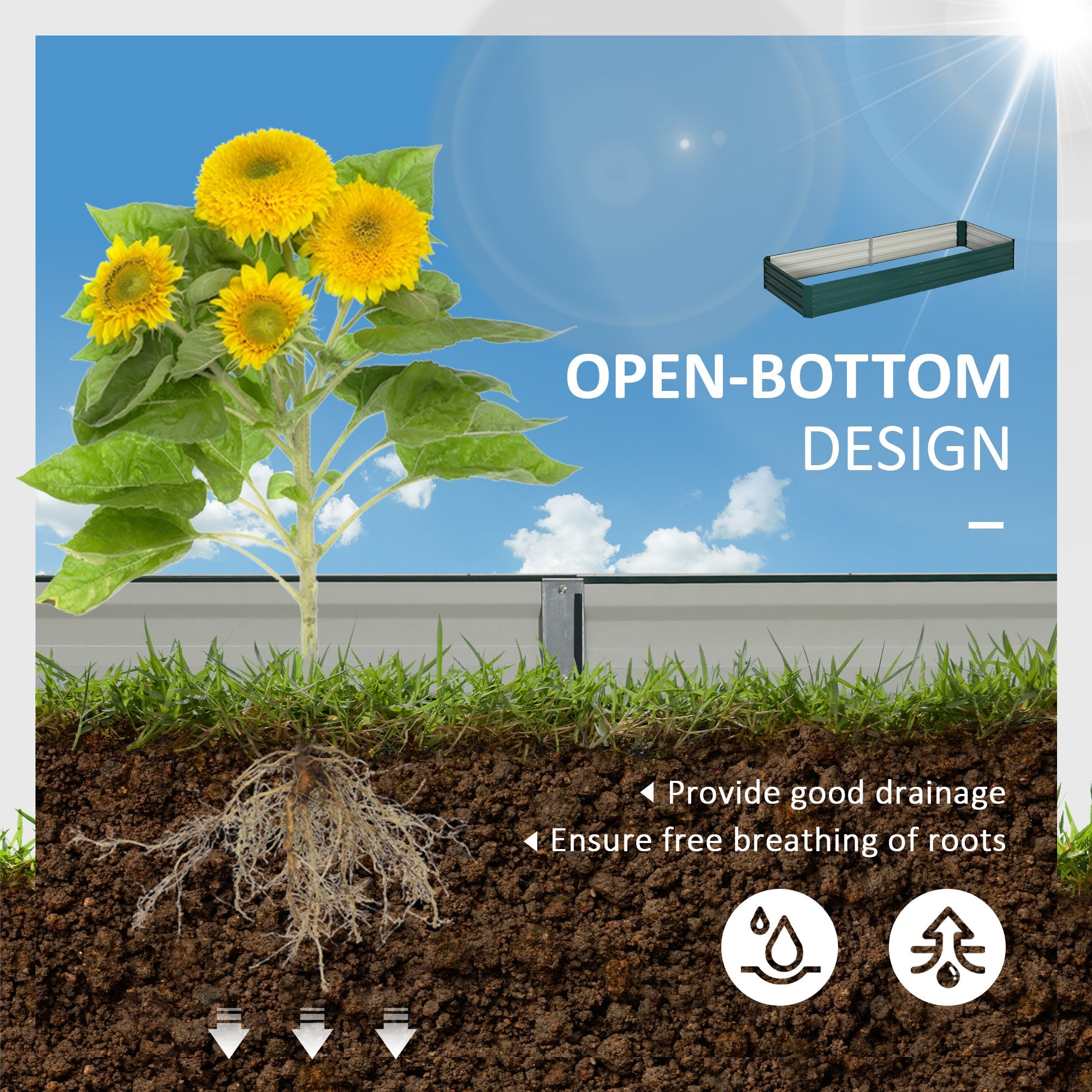 Outsunny Galvanized Raised Garden Bed 95" x 36" x 12" Metal Elevated Planter for Flowers Herbs Succulents Outdoor Gardening Green 