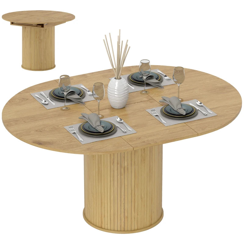 Extendable Kitchen Table for 6-8, 43.5"-59" Farmhouse Dining Table with Pedestal Base Natural Wood Finish