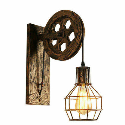 Industrial Pulley Wall Sconce Cage Wall Light Home Restaurant Farmhouse~1163