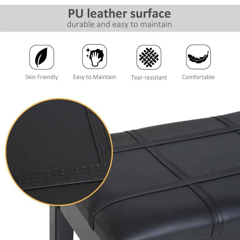 Classic Piano Bench Stool, PU Leather Padded Keyboard Seat with Rubber Wood Legs and Music Storage Compartment, Banded Seat, Black