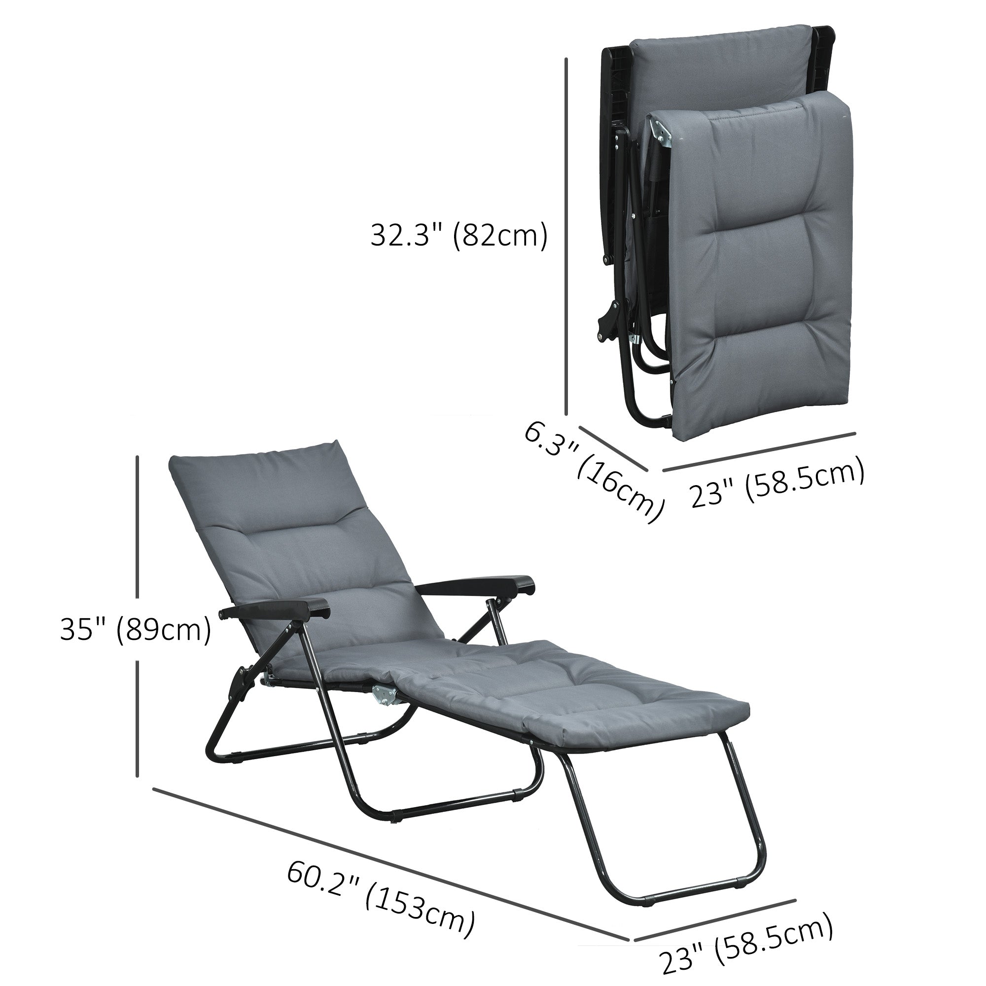 Outsunny Reclining Sun Lounger: Foldable Patio Chair with 6-Position Adjustable Back, Gray Finish for Outdoor Comfort 