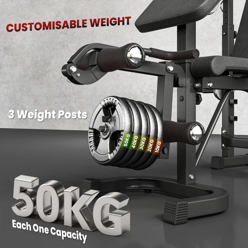 Soozier Weight Bench Stand with Squat Rack, Adjustable Olympic Bench, Multifunctional Arm Curl Pad, Leg Extension, Grey