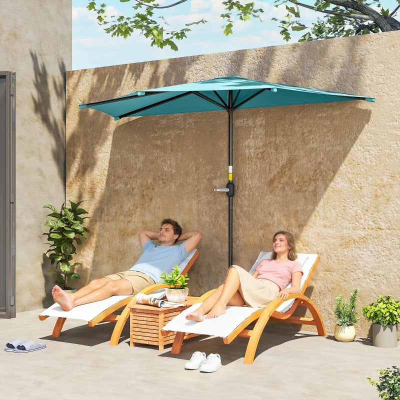 9.8ft Half Umbrella Semi Round Patio Parasol with Crank Handle, Top Vent for Garden, Balcony- NO BASE INCLUDED, Light Blue