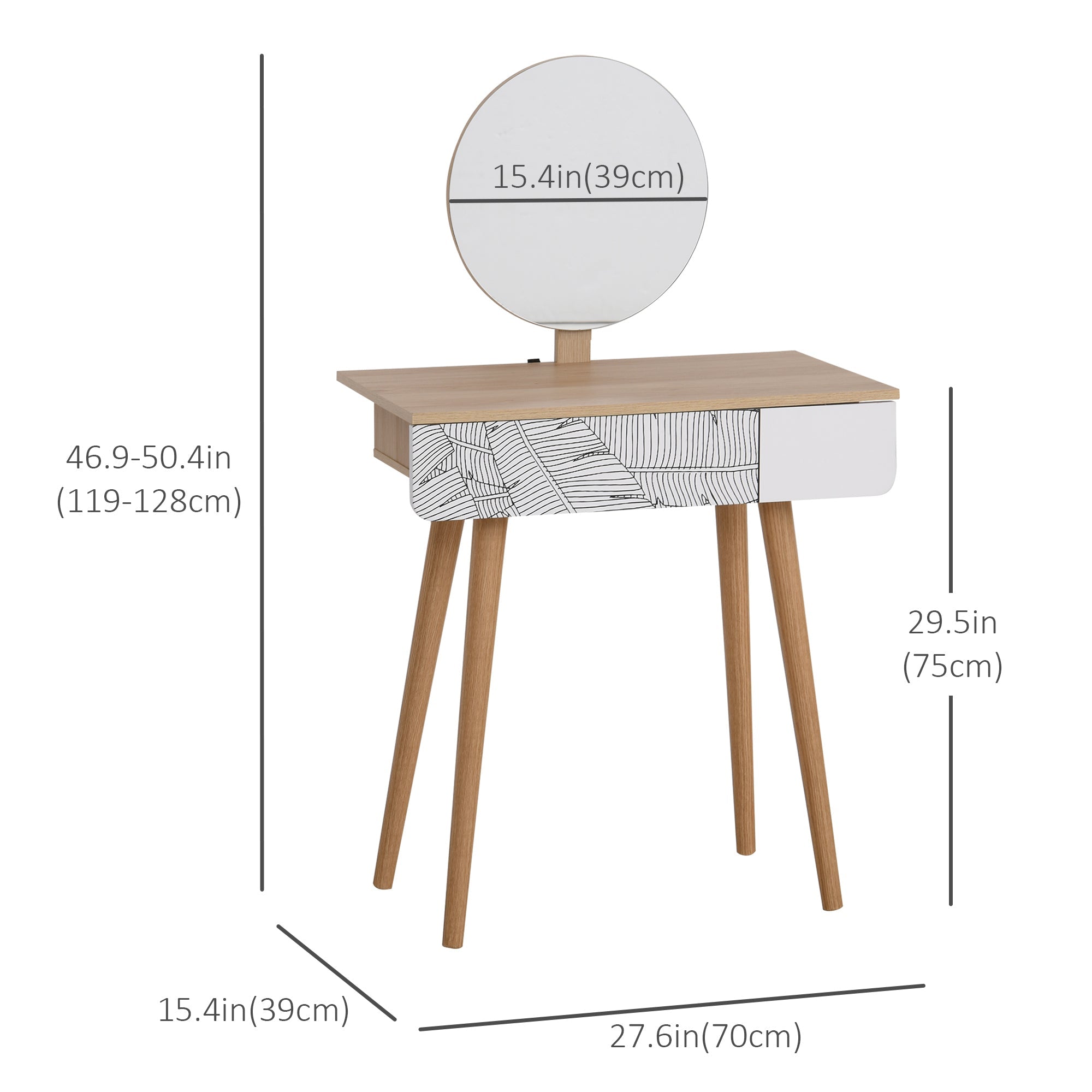 HOMCOM Dressing Makeup Desk Oak Color with Drawer and Mirror Wooden Small Elegant Durable for Bedroom 