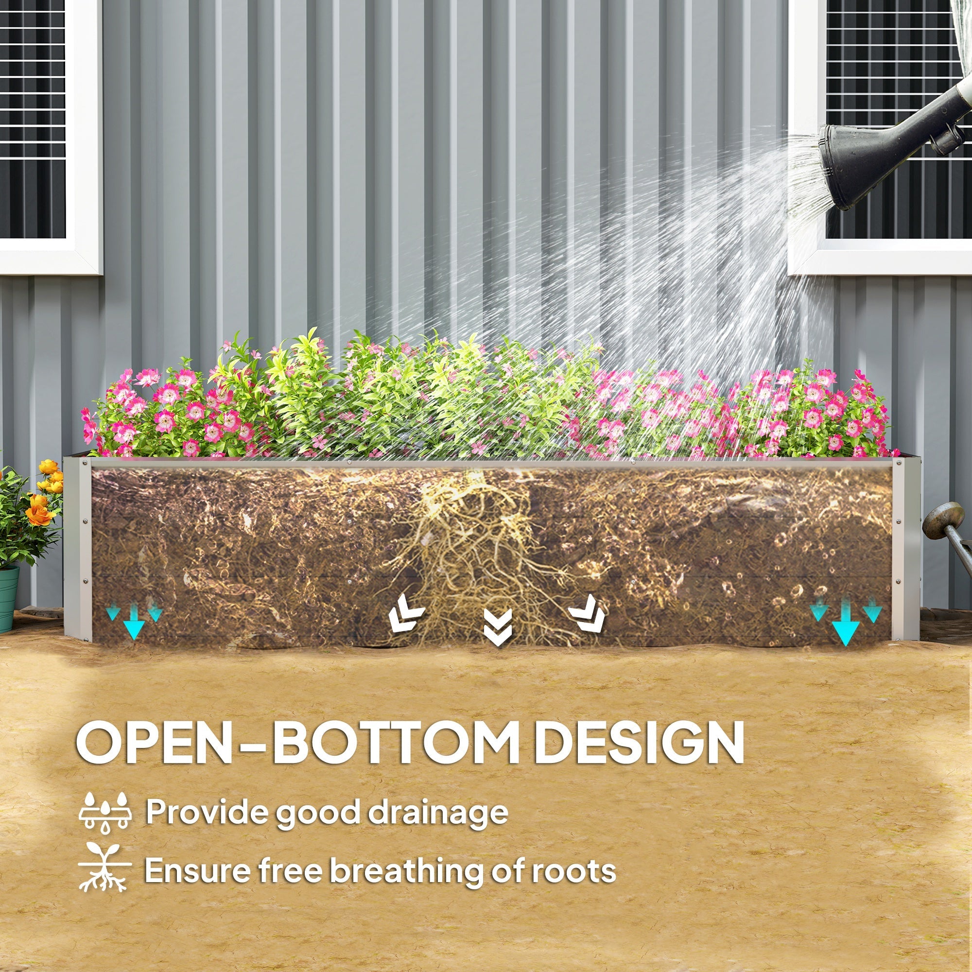Outsunny Galvanized Raised Garden Bed, Elevated Large Metal Planter Box w/ Install Gloves for Backyard, Patio to Grow Vegetables, Herbs, and Flowers, Silver 