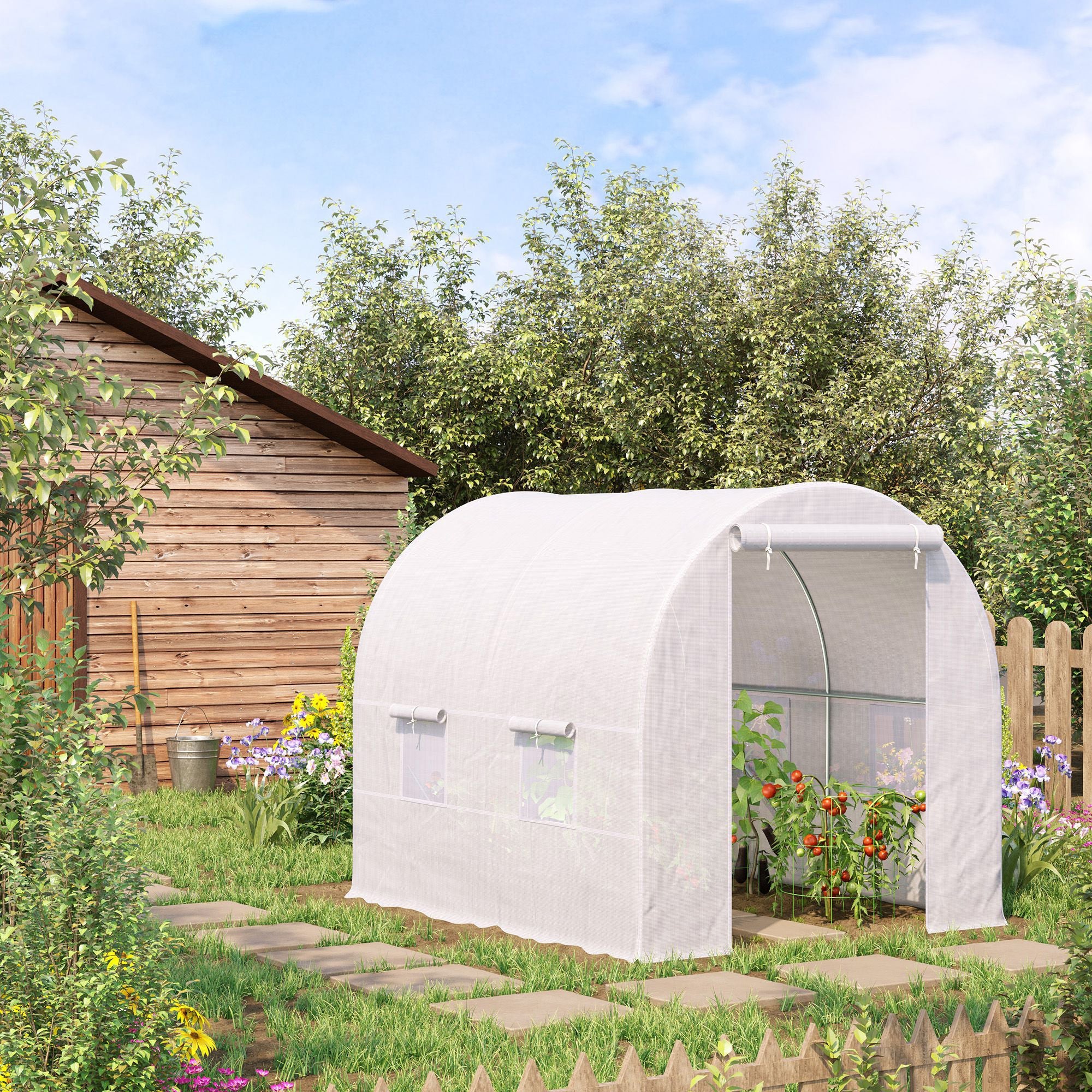 Outsunny Portable Walk-in Grow Tent: 8.2x6.6x6.6ft with Door and Ventilation Window for Garden Plant Growing, White 