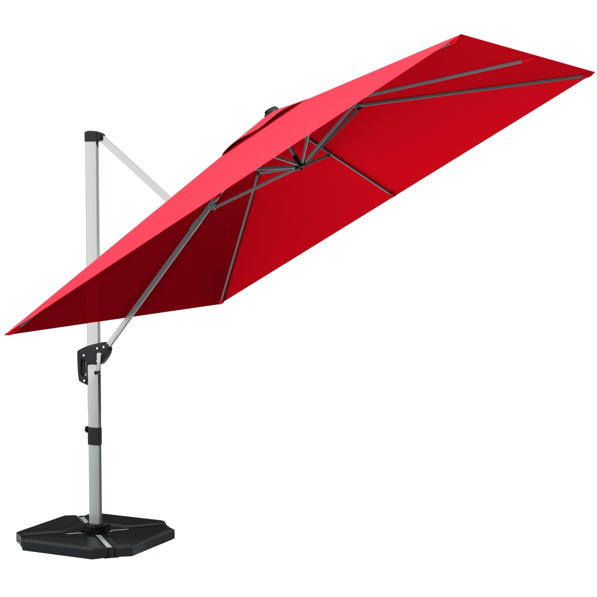 10 ft 360 Degree Tilt Aluminum Square Patio Offset Cantilever Umbrella without Weight Base-BurgundyÂ 