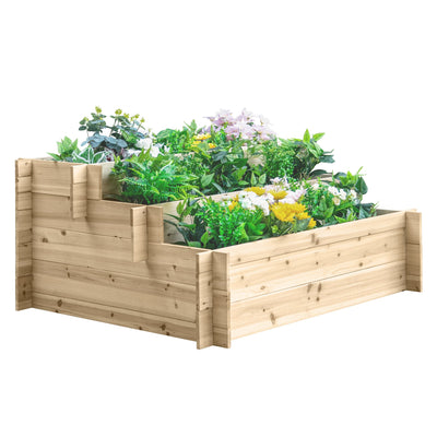 Outsunny 3-Tier Wooden Raised Garden Bed - Elevated Outdoor Vegetable & Flower Planting Box, Herb Garden Indoor Kit, Natural 
