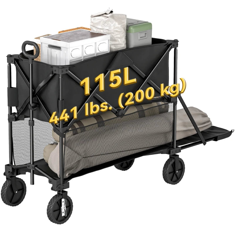Double Decker Folding Wagon Cart, 450LBS & 350L Capacity Collapsible Garden Cart for Camping Sports Shopping and Beach