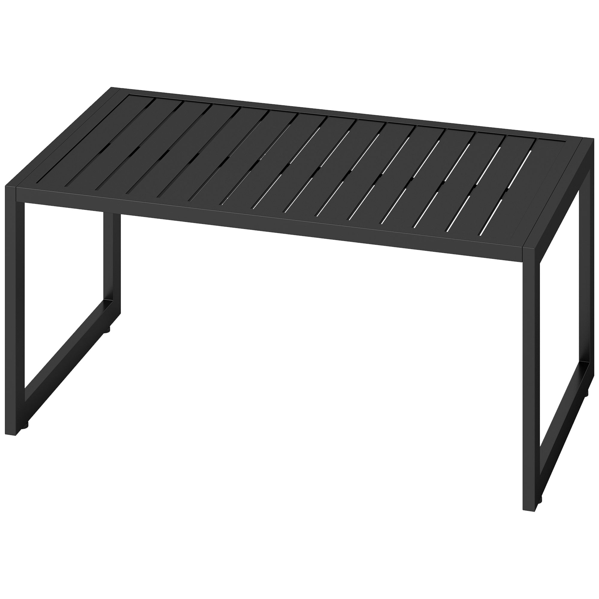 Outsunny Outdoor Coffee Table, Patio Coffee Table with Slatted Tabletop, Adjustable Foot Pads for Garden, Patio, Lawn, Black 