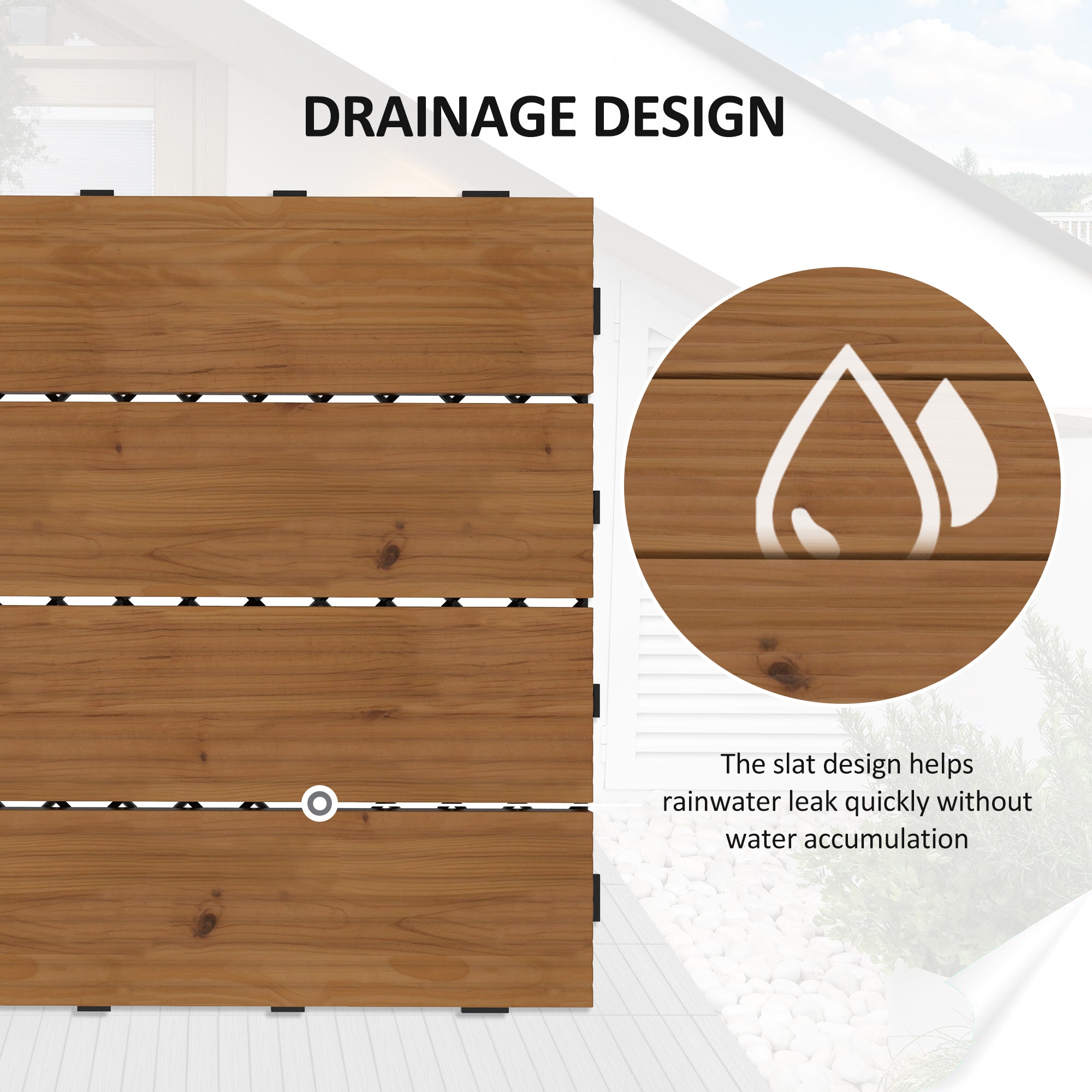 Outsunny 12pc Wooden Patio Decking Tiles Interlocking Outdoor Flooring for All-Weather Brown 