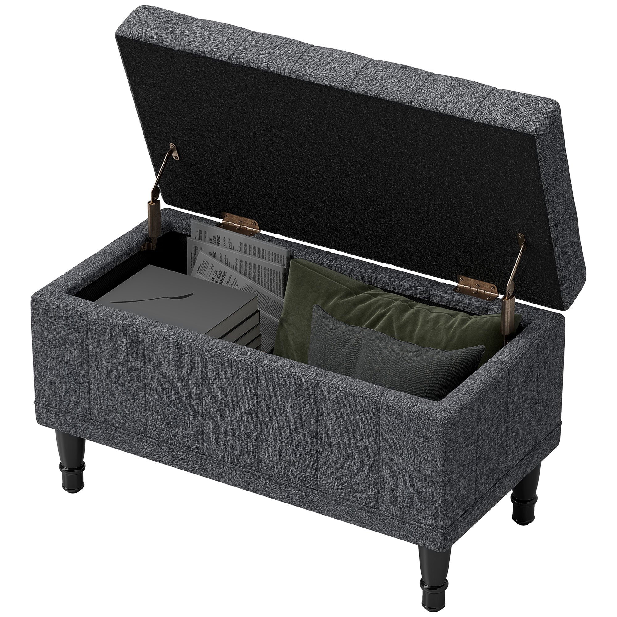HOMCOM Storage Ottoman, Linen Fabric End of Bed Bench with Button Tufted Storage Bench for Bedroom, Grey 