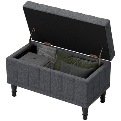HOMCOM Storage Ottoman, Linen Fabric End of Bed Bench with Button Tufted Storage Bench for Bedroom, Grey 