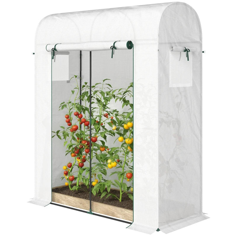 Mini Greenhouse, Portable Garden Green House with Roll-up Door and Mesh Windows, 6' x 2' x 6.6', White