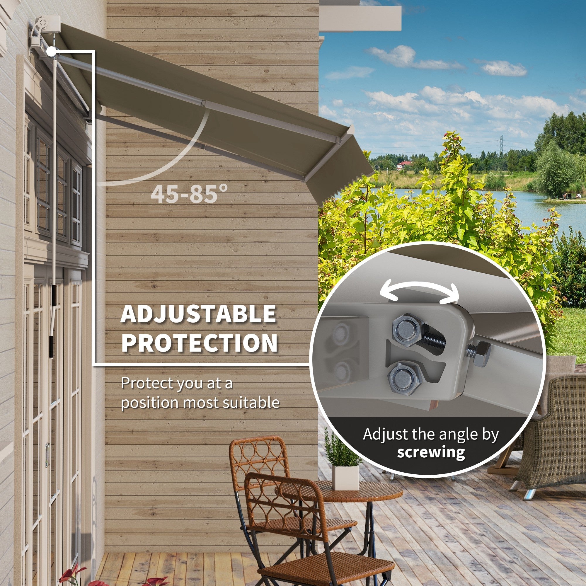 Outsunny Shade Retreat Awning: 8'x7' Manual Retractable Beige Patio Sun Canopy for Outdoor Deck 