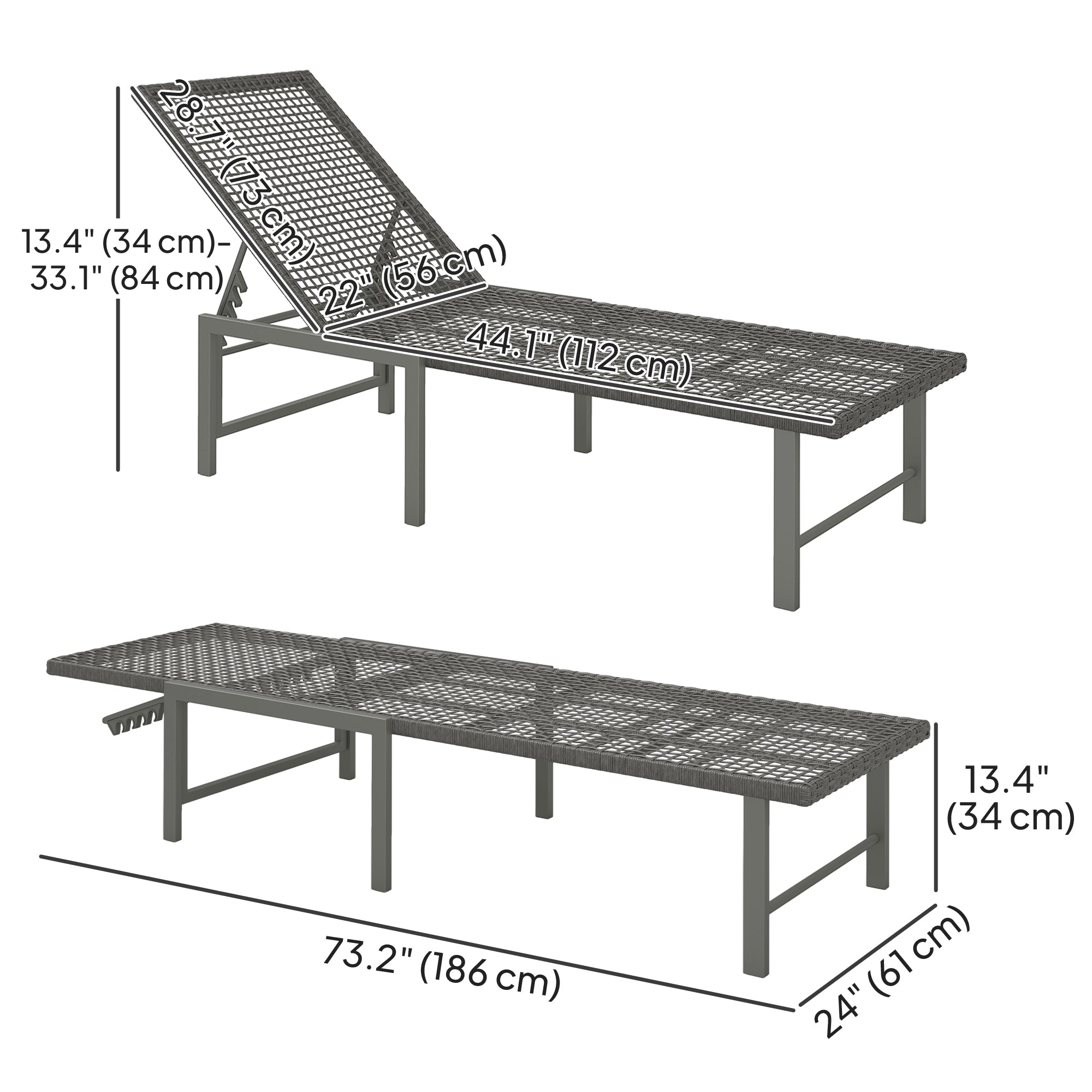 Outsunny Wicker Outdoor Lounge Chair, Rattan Reclining Patio Lounger Tanning Chair with Adjustable Back, Light Grey 