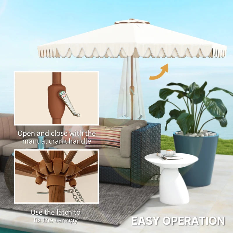 9 ft Patio Umbrella with Push Button Tilt and Crank, Double-ruffled Outdoor Market Table Umbrella Parasoll, Cream White