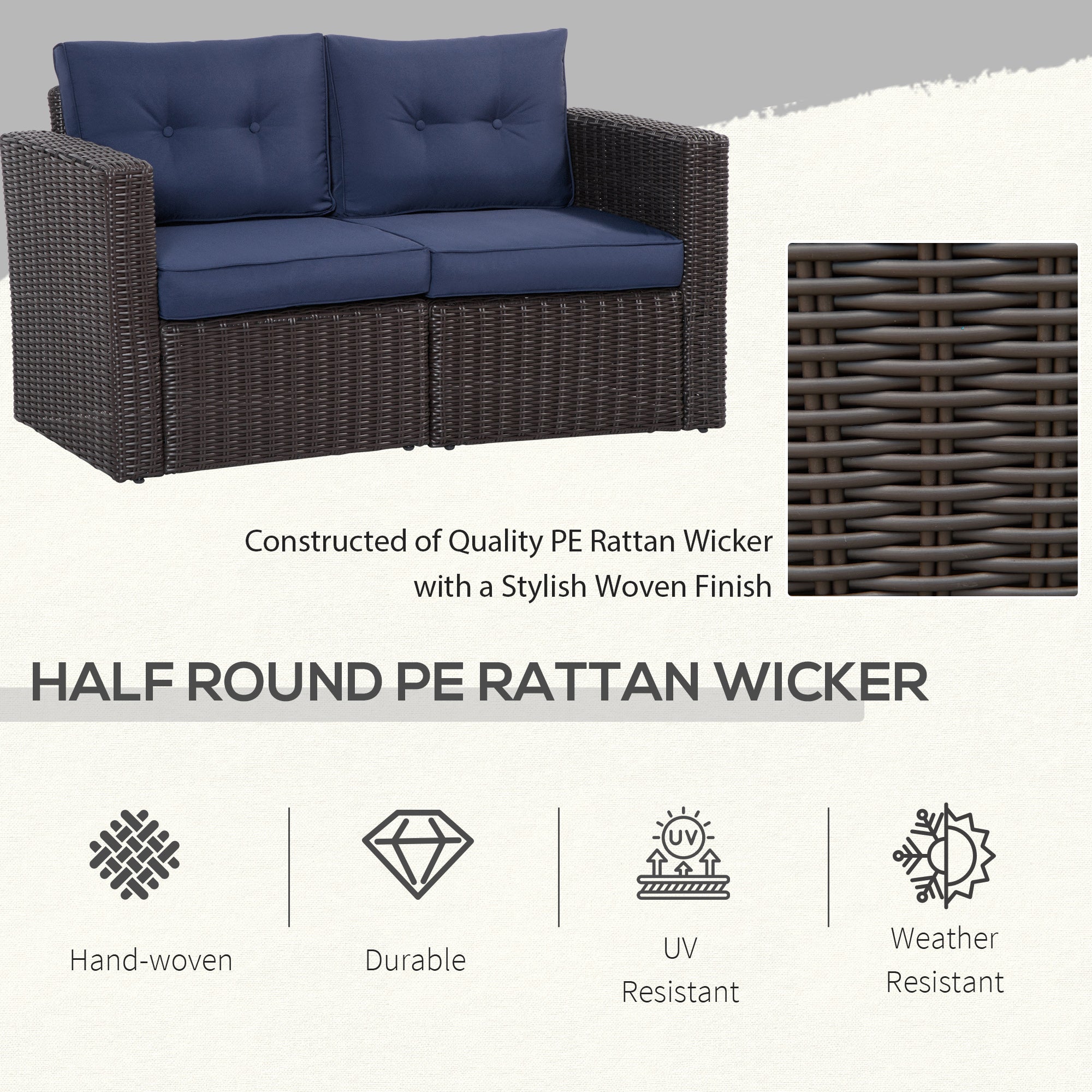 Outsunny 2 Pieces Patio Wicker Corner Sofa Set, Outdoor Freely Combination PE Rattan Furniture, with Curved Armrests & Padded Cushion 