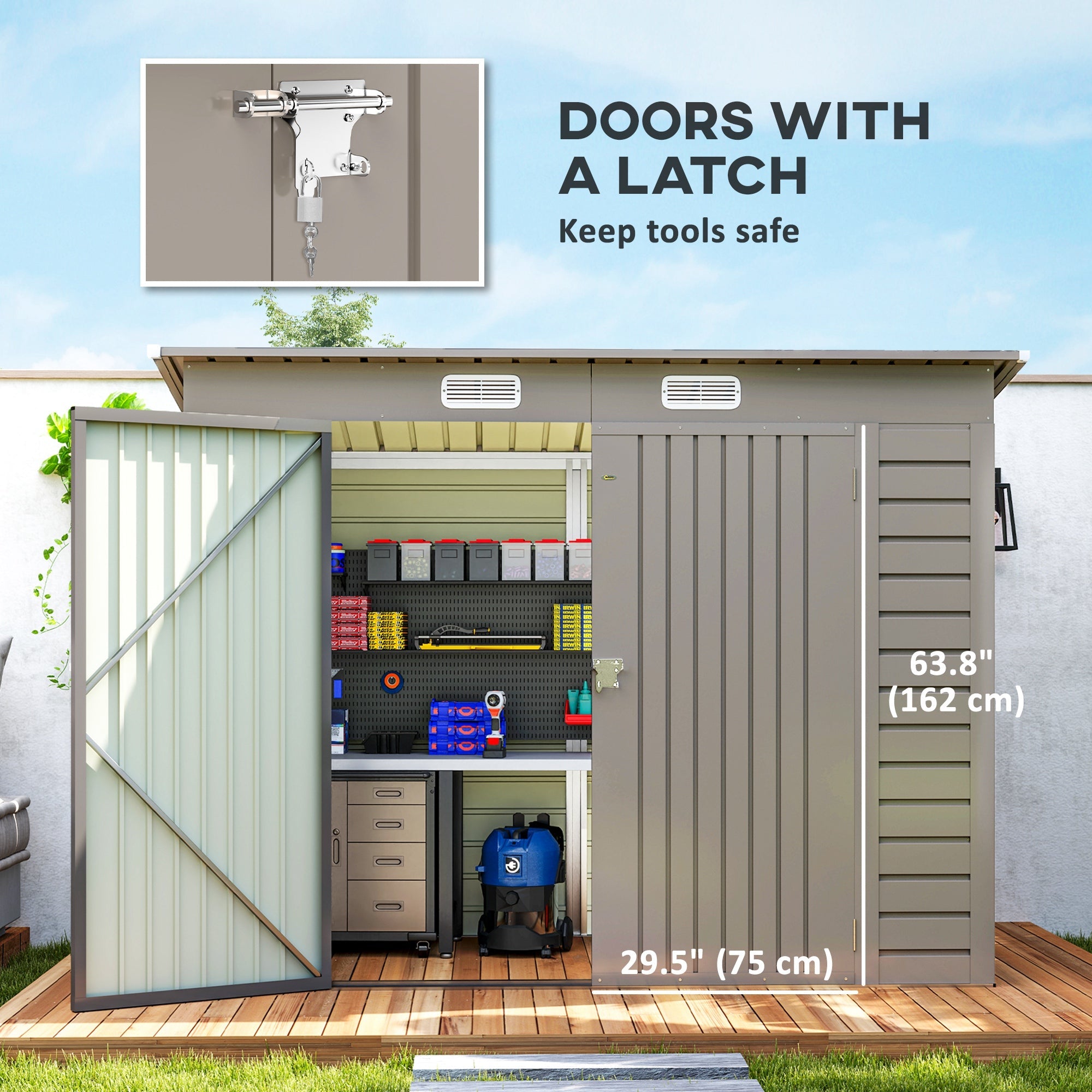 Outsunny 8 x 4FT Galvanized Garden Storage Shed, Metal Outdoor Shed with Double Doors and 2 Vents, Light Grey 