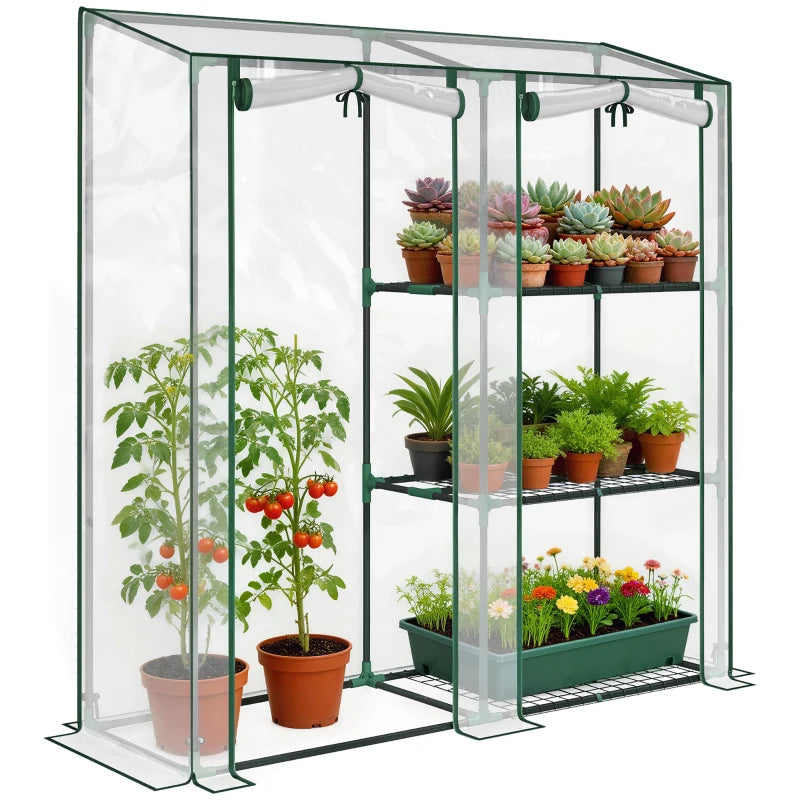 Mini Greenhouse, Portable Greenhouse with 3 Shelves, 2 Roll-up Doors, 56.3" x 17.7" x 59.4", Clear