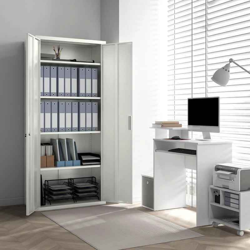 71" Tall Garage Cabinet, Metal Storage Cabinet with 2 Doors, 4 Adjustable Shelves for Home Office, Study, Garage, White