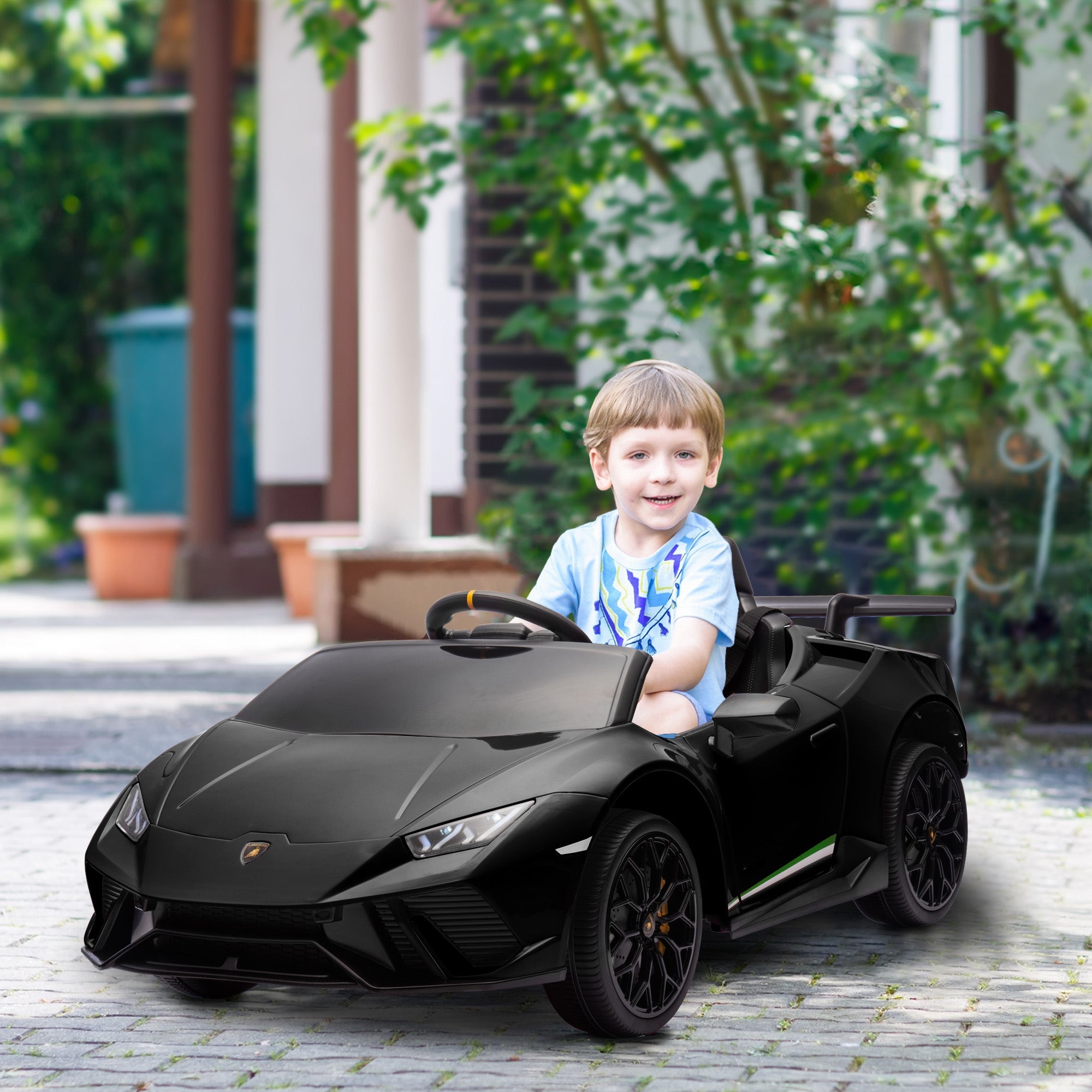 Qaba 12V Lamborghini Huracan Licensed Kids Electric Car with Remote Control, Spring Suspension, Transport Wheels, Black 