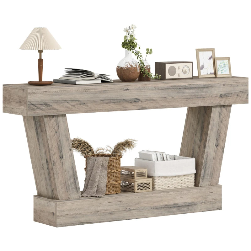 63 Inch Vintage Console Table, Narrow Entryway Table with Open Shelf for Living Room, Light Brown