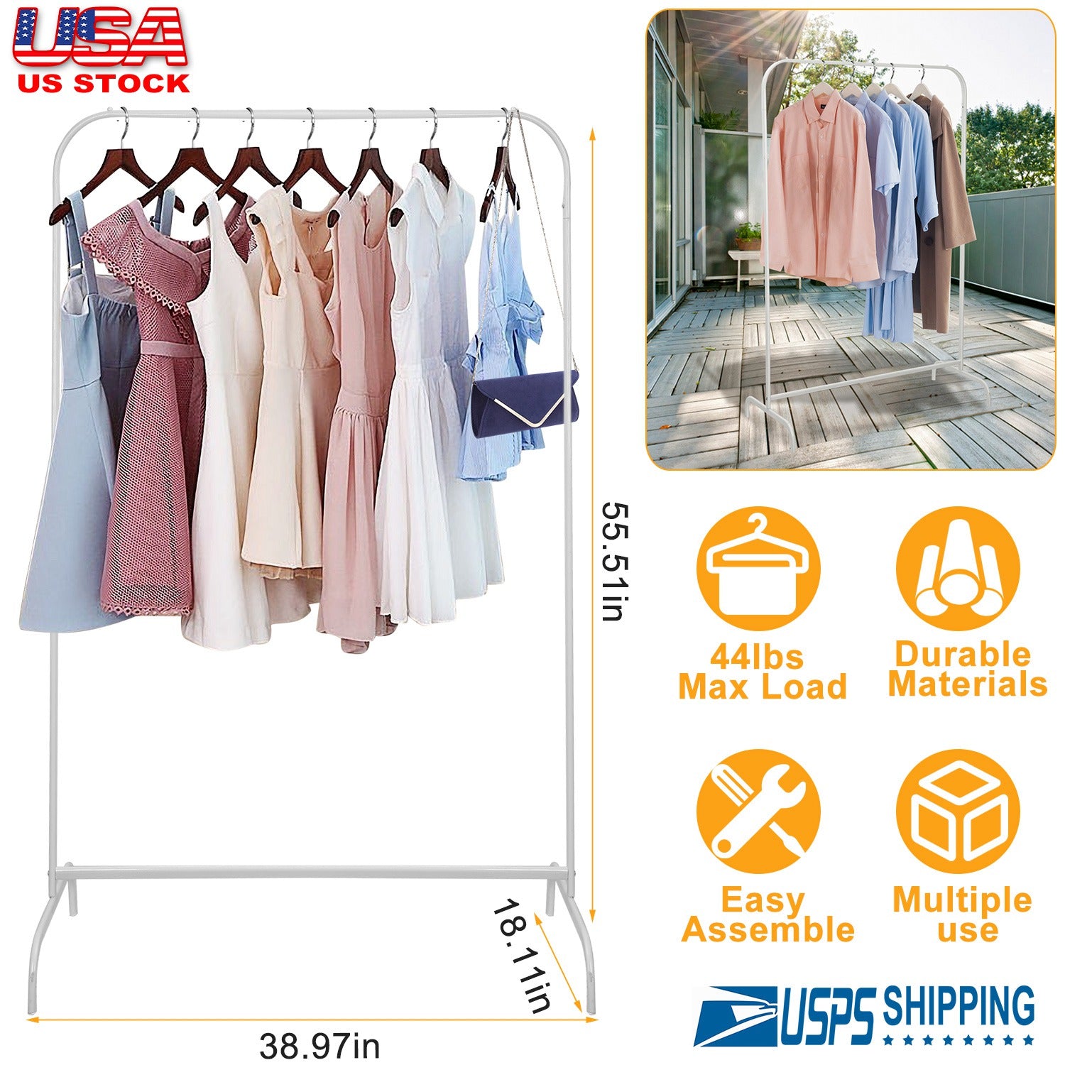 20kg/44lbs Loading Clothing Garment Racks Steel Freestanding Garment Racks Detachable Clothes Rack Stands Cloth Organizer for Store or Hanging Clothes 