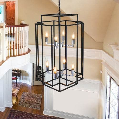 8 Lantern Tiered Chandeliers, Industrial Farmhouse Chandeliers 