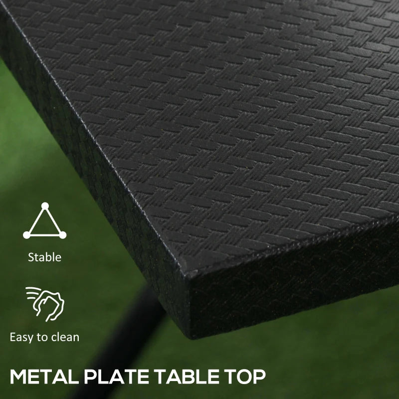 Folding Coffee Table, Folding Patio Table, Square Small Side Table with Metal Plate Top, 23.6" x 23.6", Black