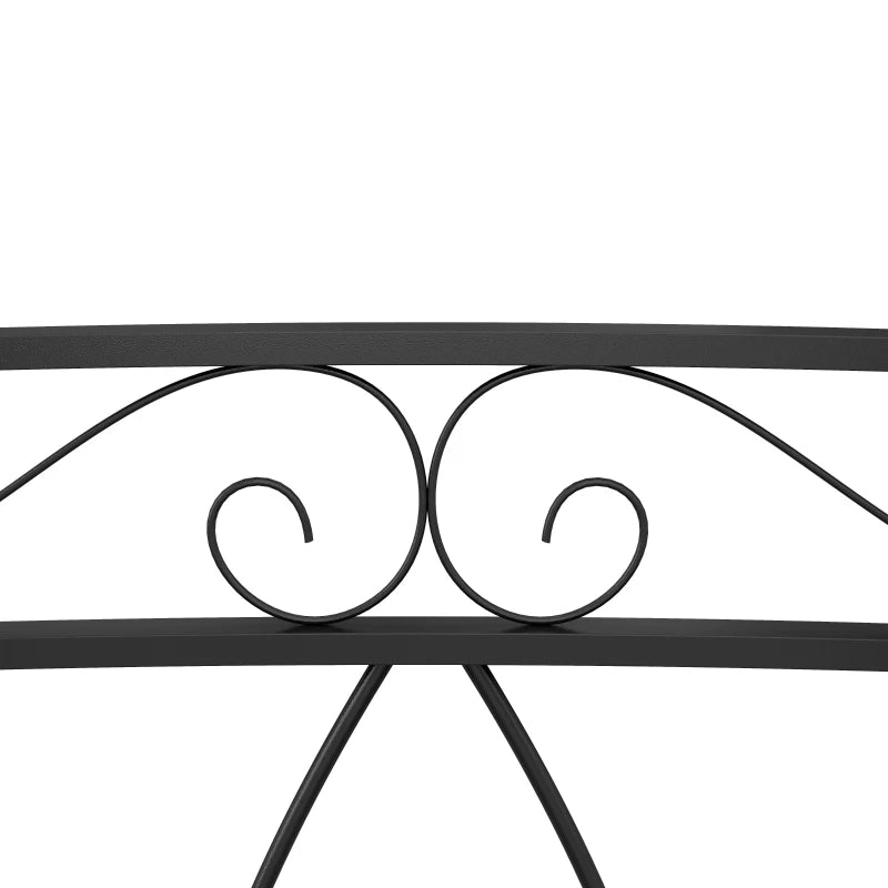 8' Metal Arch Garden Bridge Arc Footbridge with Guardrails and Decorative Scrollwork, Black